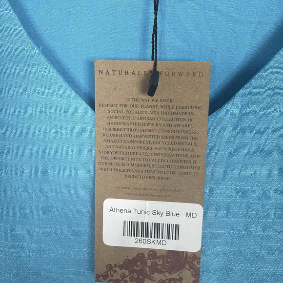 Aria Handmade Top Sky Blue Athena Tunic Cotton Lagenlook Sustainable Sz Medium - Picture 4 of 12